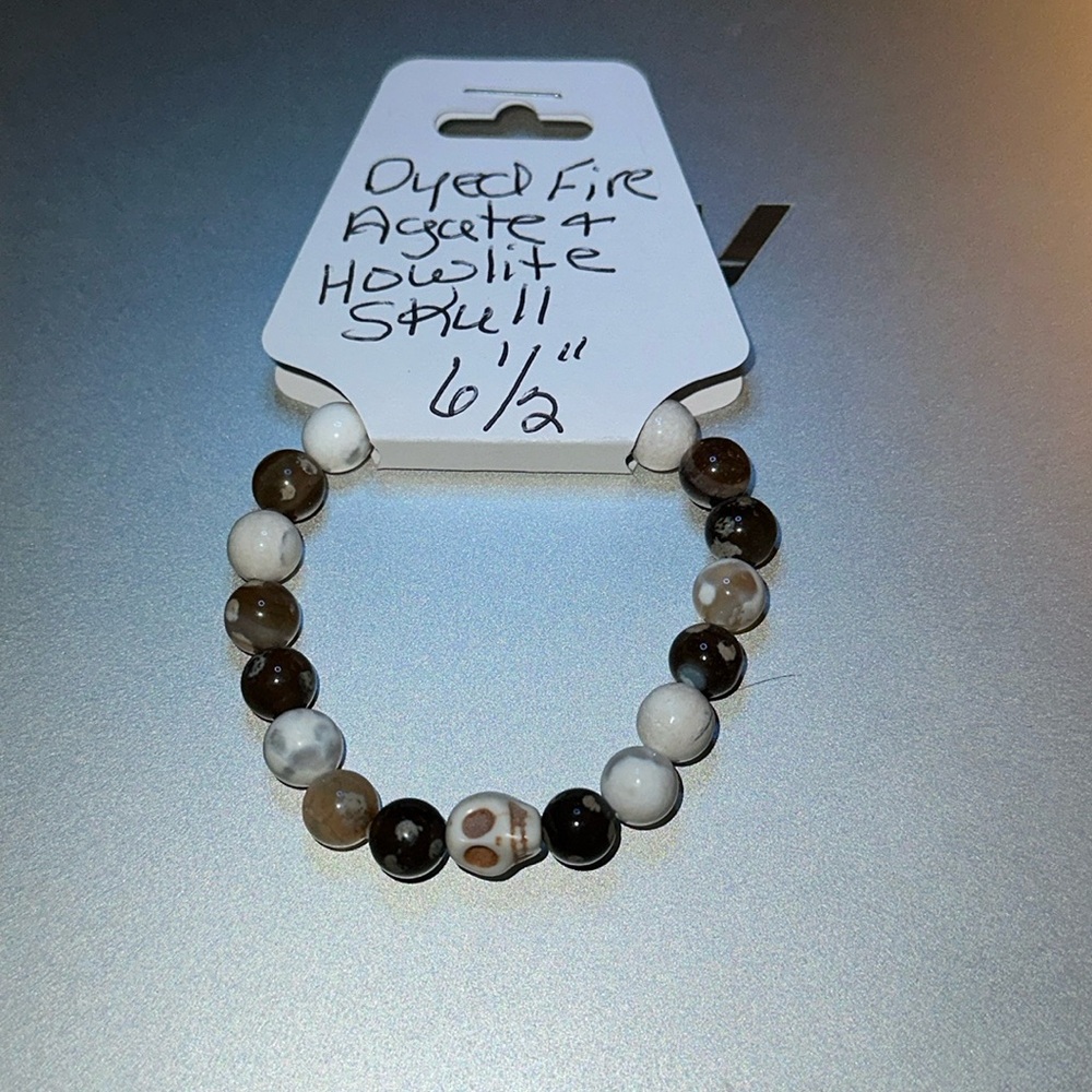 Gorgeous Hand Crafted Dyed Fire Agate and Howlite Stretch Bracelet